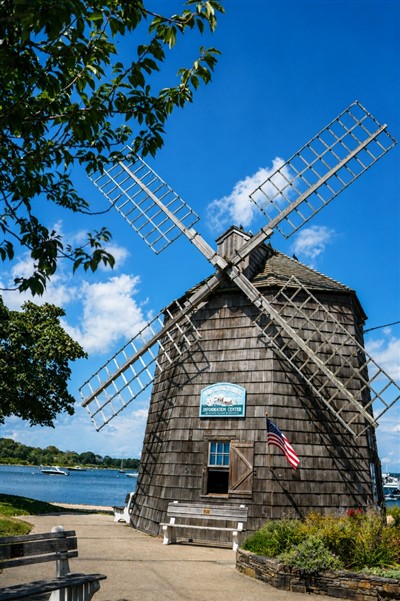 Sag Harbor John A. Ward Windmill on the wharf, Long Island, New York