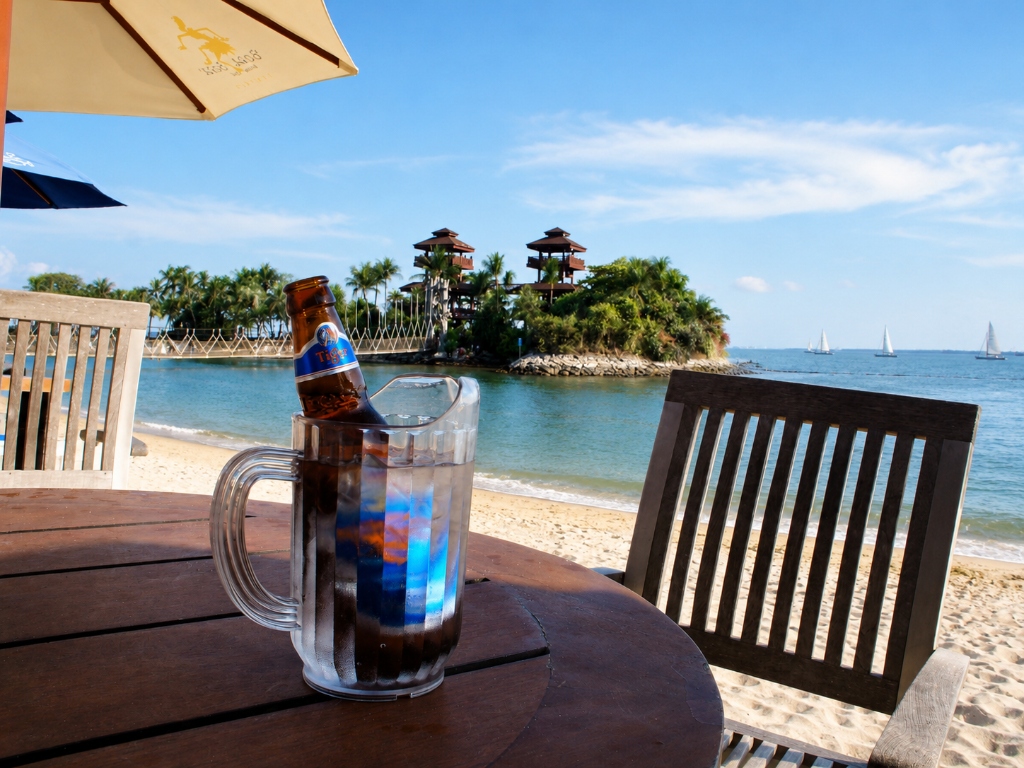 Tiger beer at Sentosa beach, Singapore